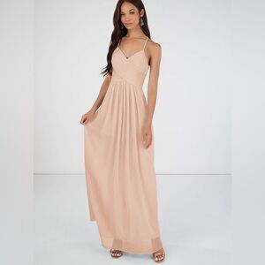 Azazie Blush Pink Spaghetti-Strap Chiffon Wedding Dress